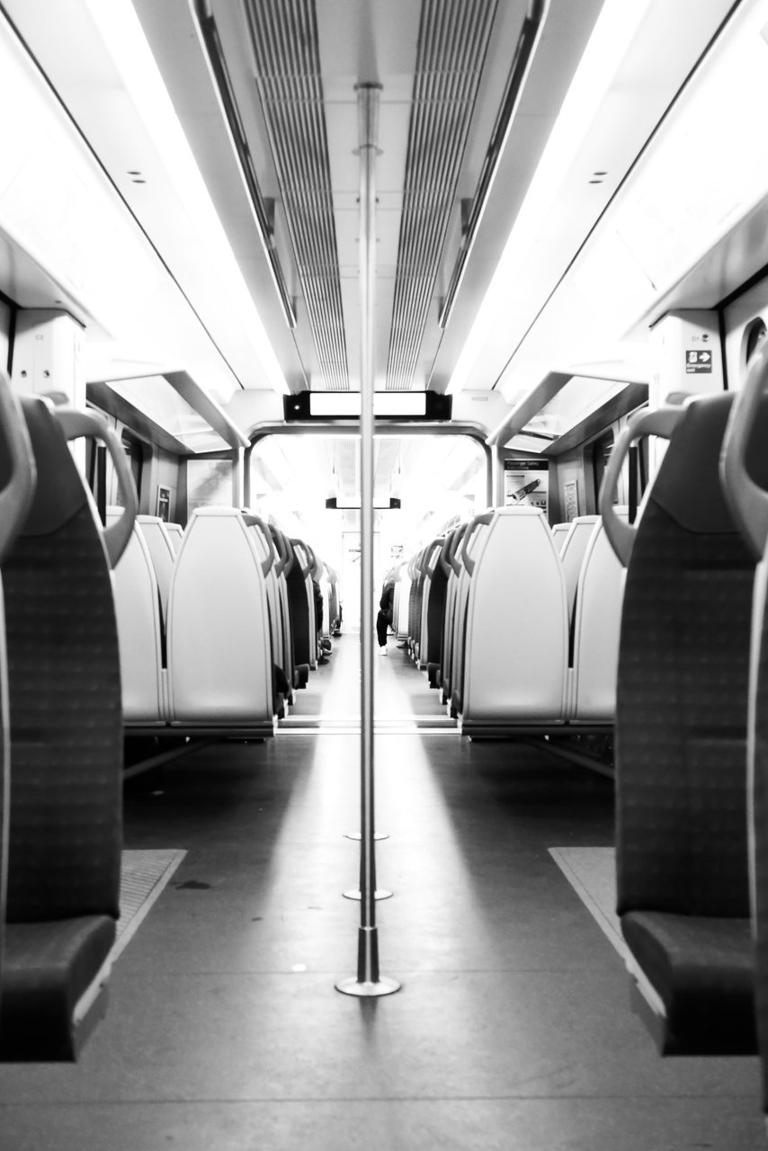 Carriage. An empty carriage, one pole, one line of light.